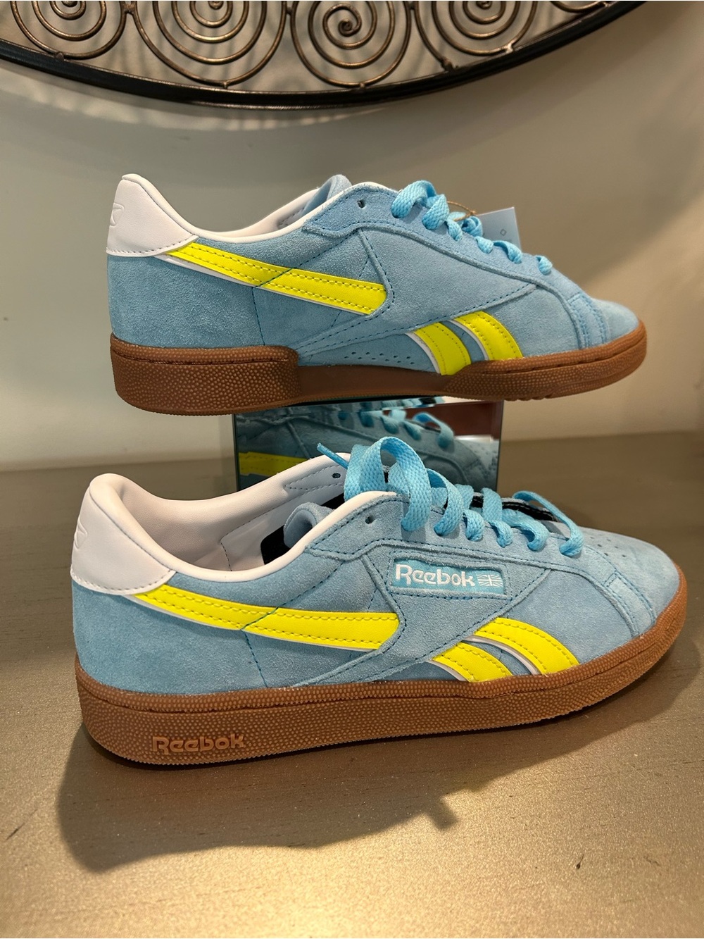 Reebok Women's Classic Suede Sneaker - Light Blue/Yellow